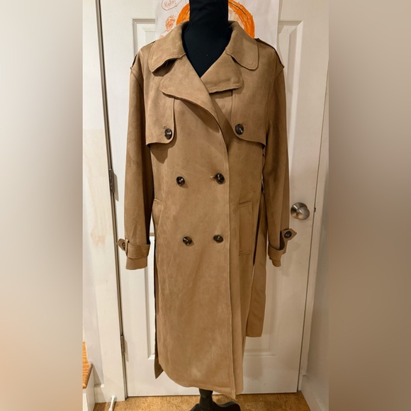 New Truth By Republic Elegant Tan Faux Suede Trench Coat Women's Size Medium - Picture 9 of 16